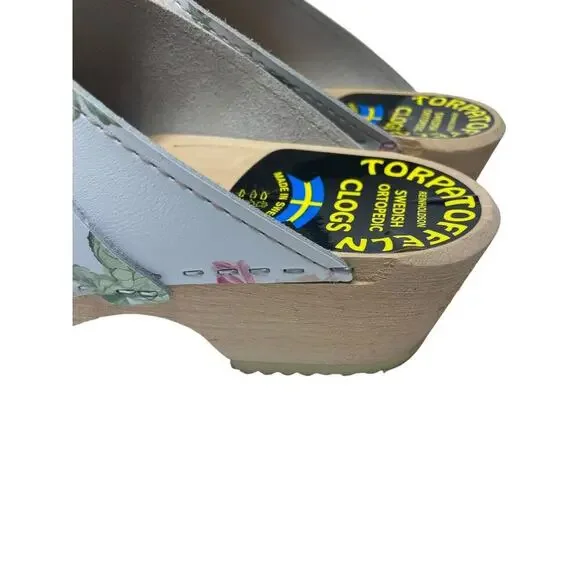 Swedish Torpatoffeln Floral Cottage Core Wooden Clogs Womens EU 42 US 10.5 - Picture 8 of 16